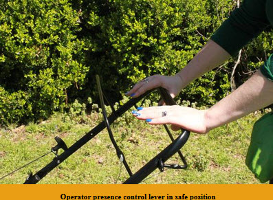 Operator presence control lever in safe position